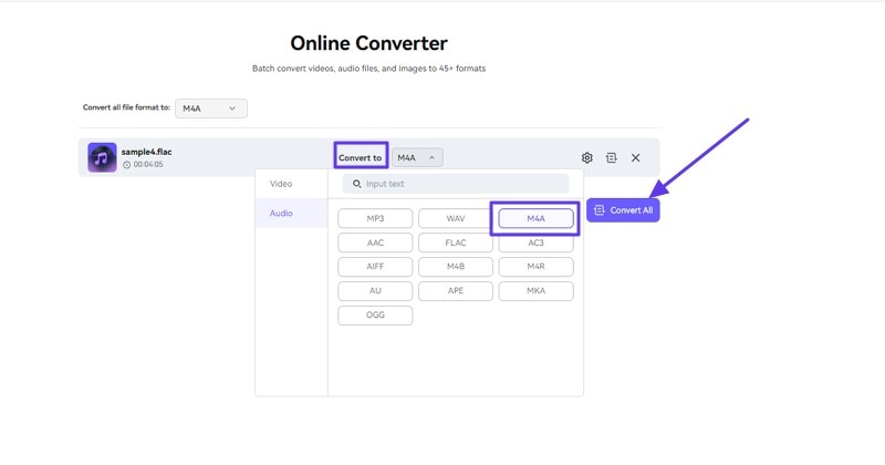 select flac to m4a audio conversion
