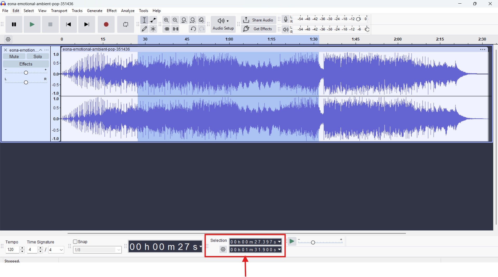 select a section in the audio audacity