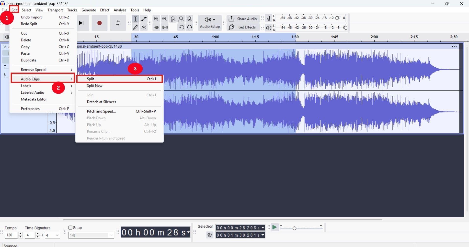 split audio audacity