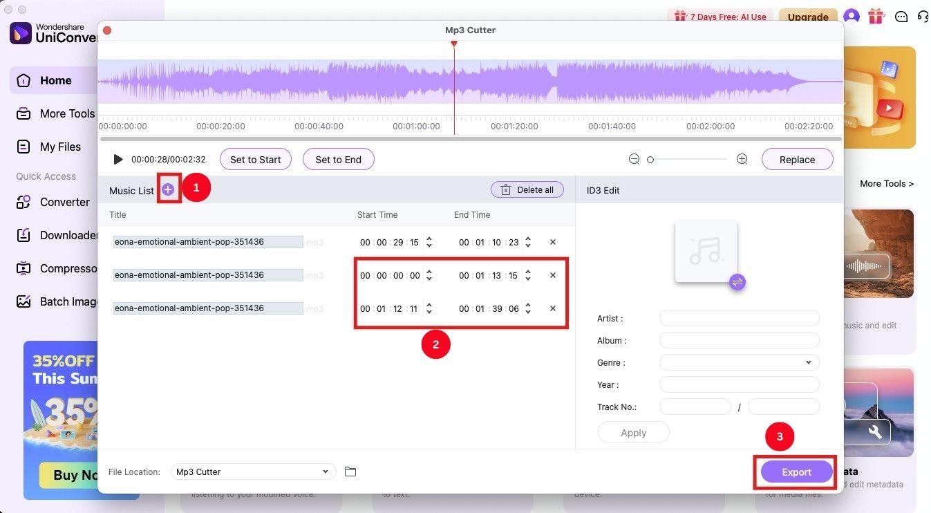 uniconverter export audio clip
