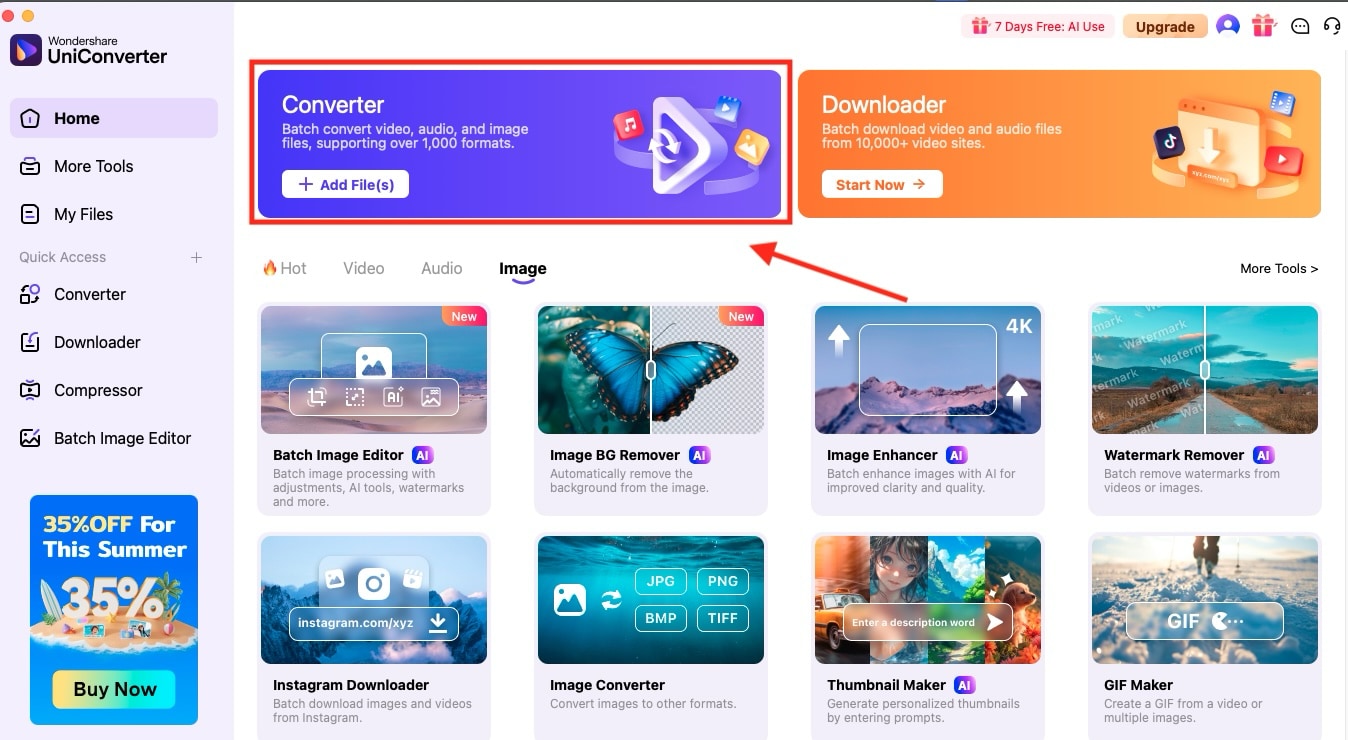wondershare uniconverter dashboard