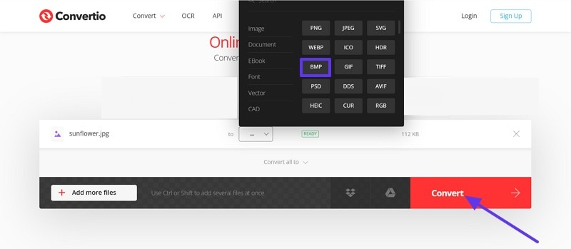 change jpg bmp online conversion