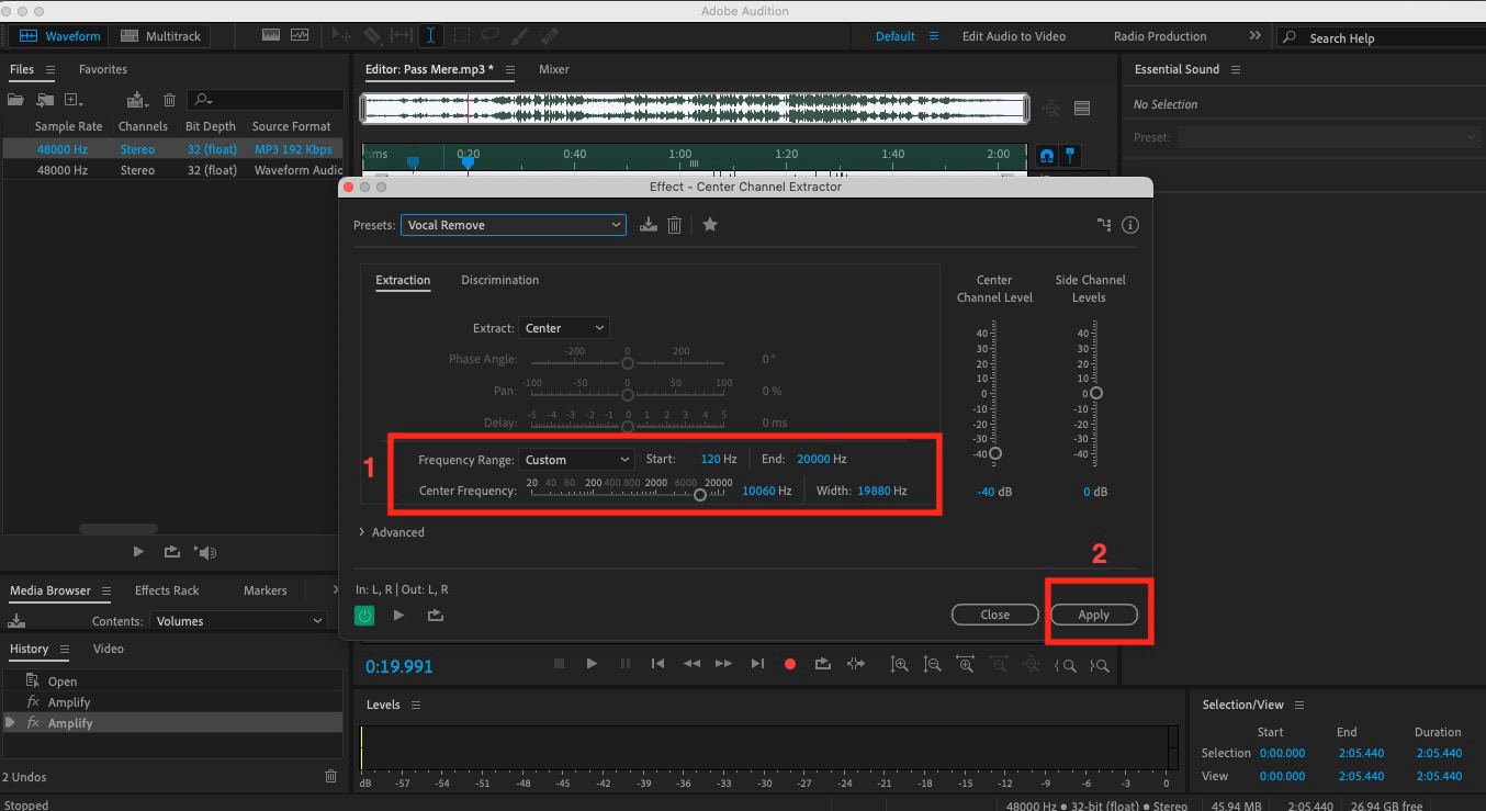 adobe audition frequency range