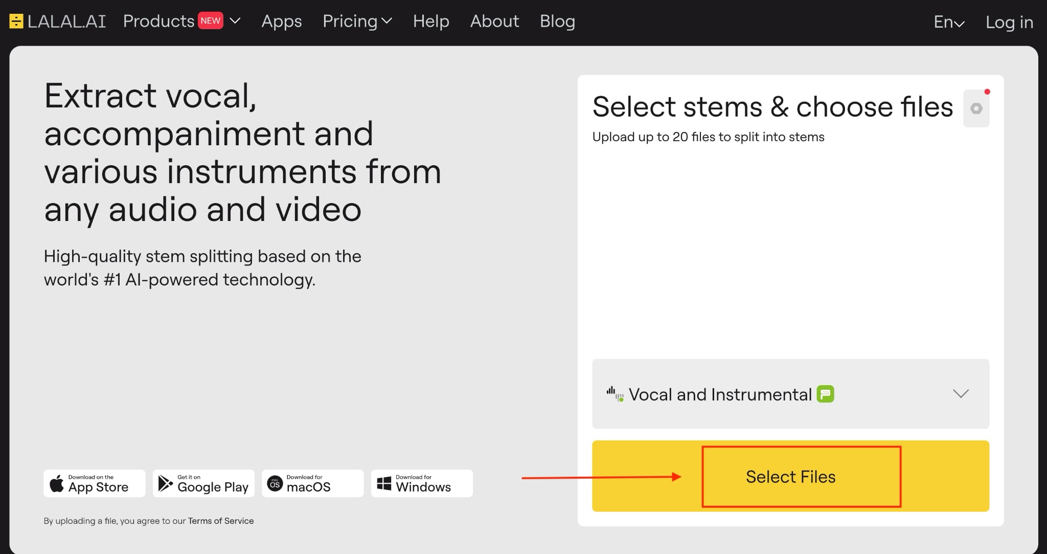 lalal.ai select file