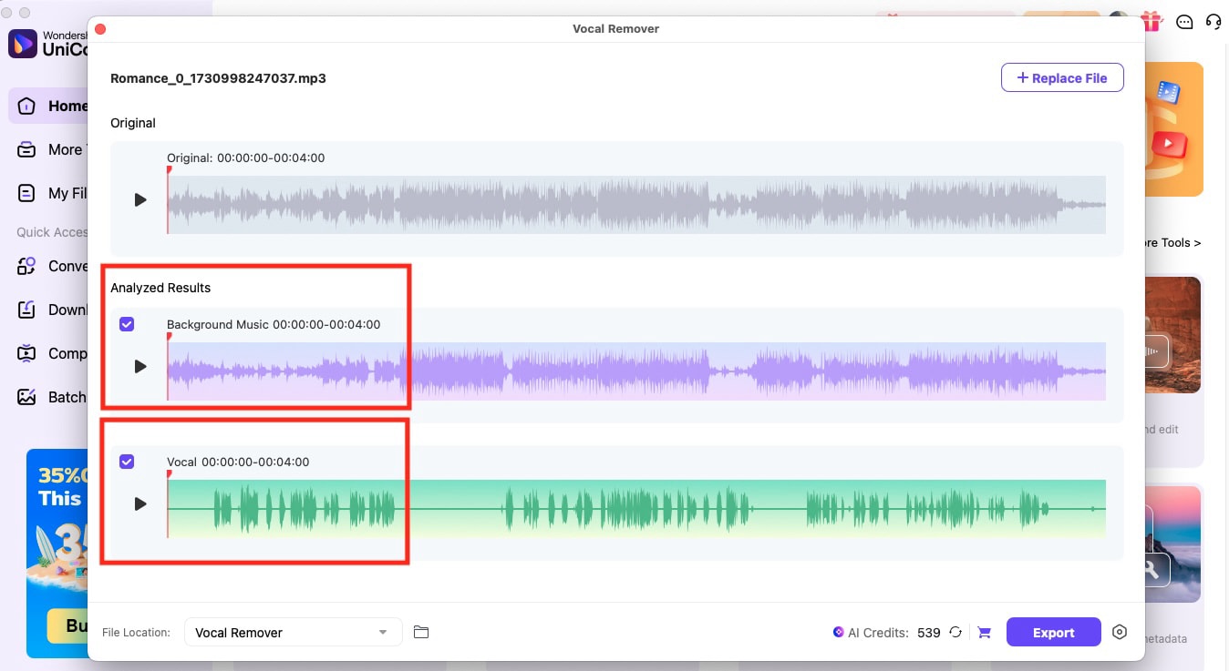 wondershare uniconverter separate vocal
