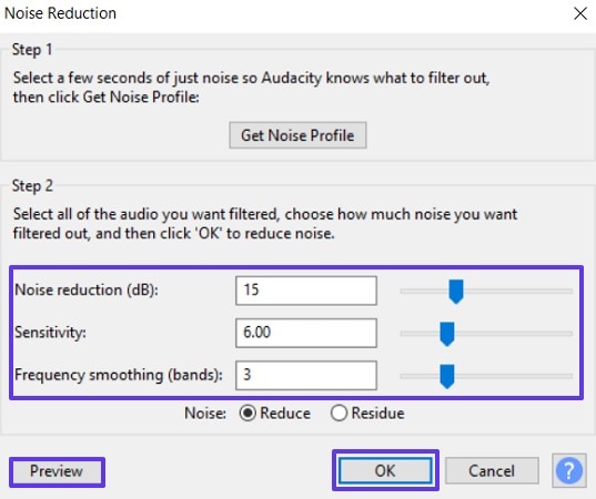 audacity remove echo preview sound