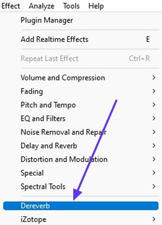 dereverb audio audacity echo reduction