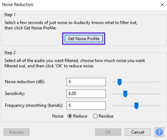 remove echo audacity using noise profile