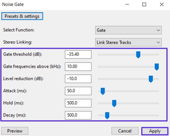 echo reduction audacity with preset settings