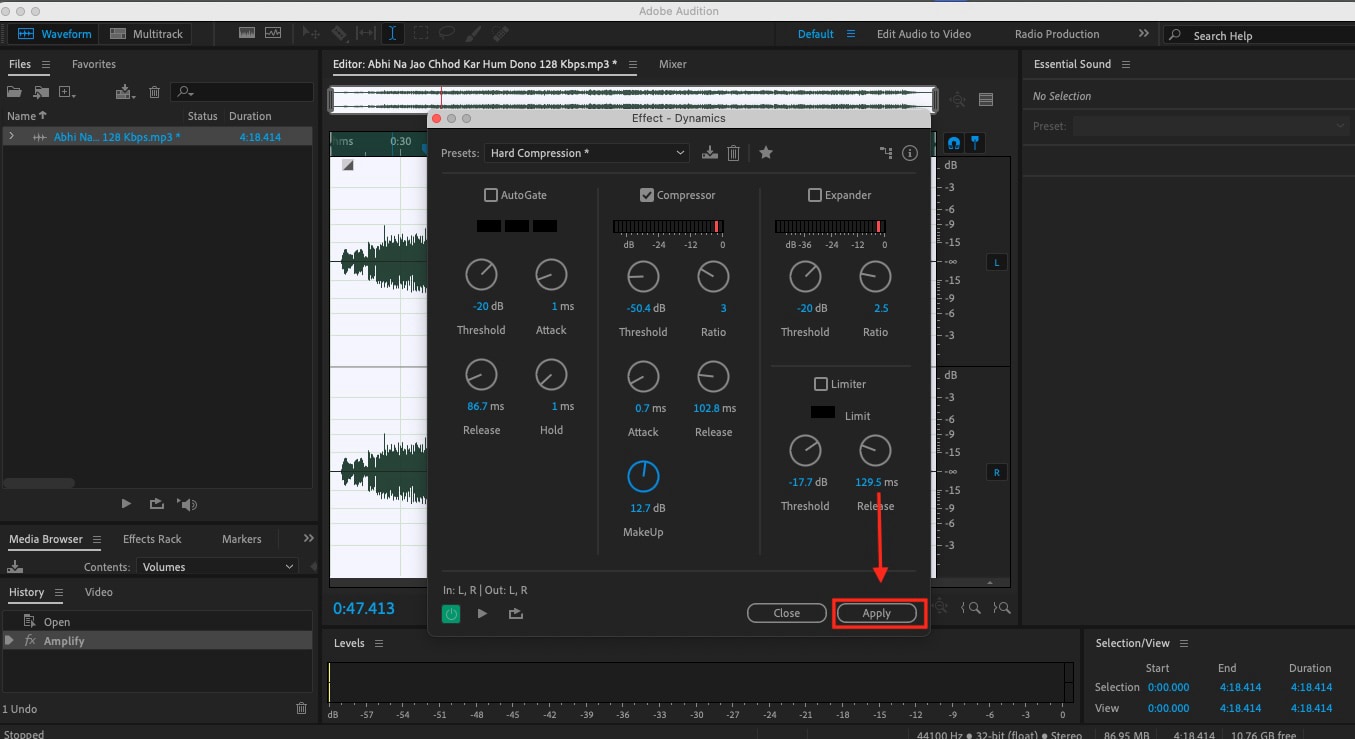 adobe audition amplitude and compression apply