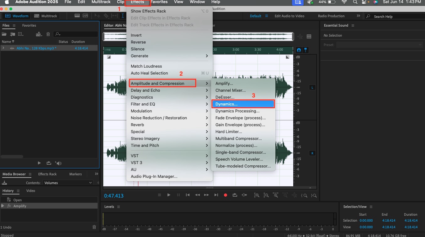 adobe audition amplitude and compression dynamics