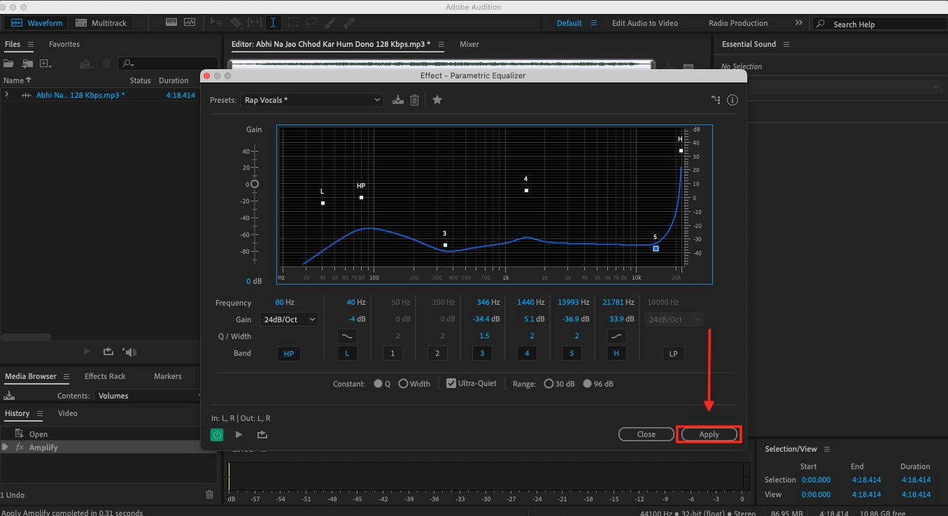 adobe audition filter and eq method apply