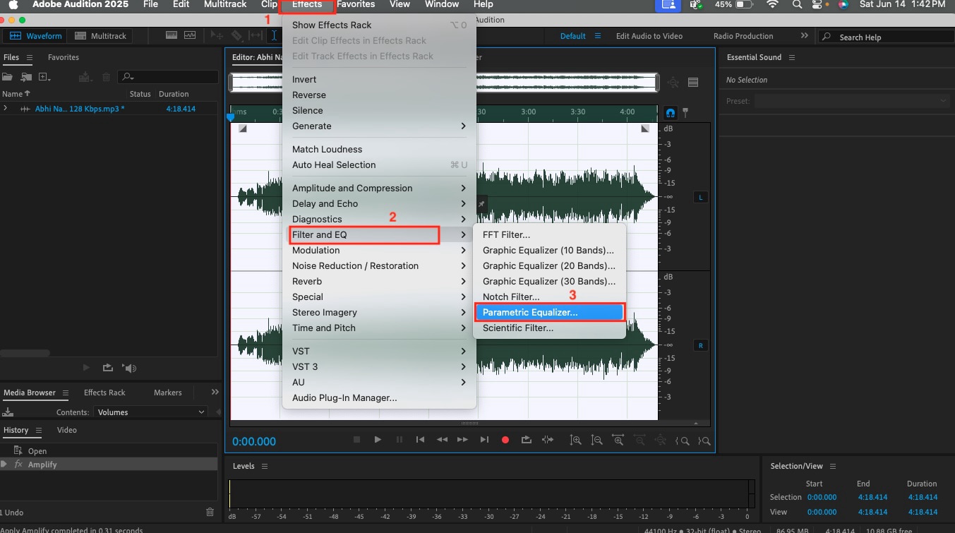 adobe audition filter and eq method parametric equalizer
