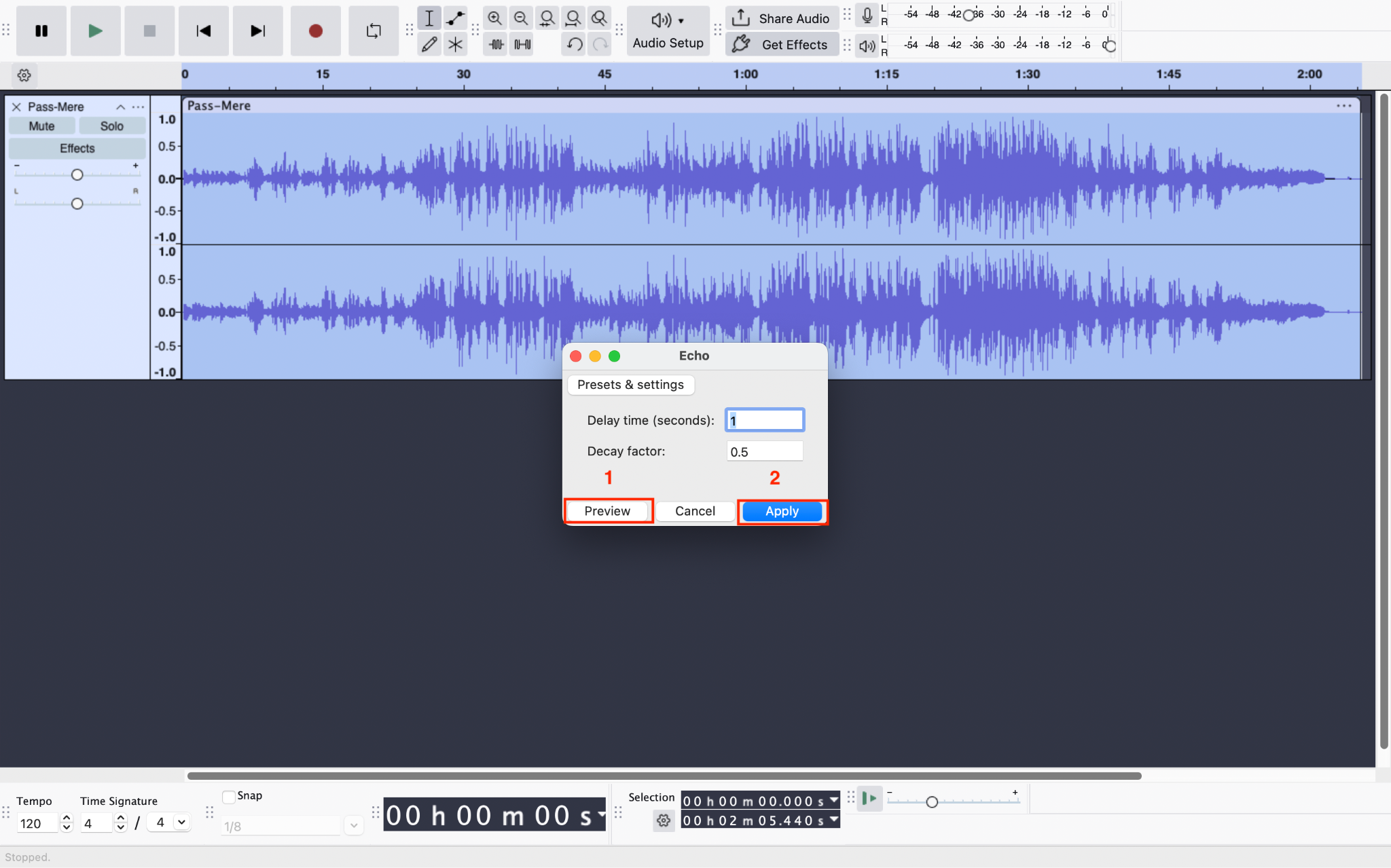 audacity apply changes