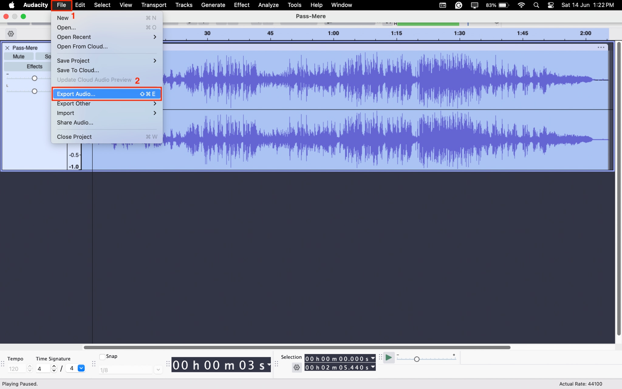 audacity export audio