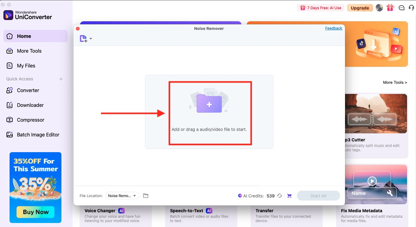 wondershare uniconverter upload file