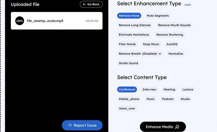 remove reverb using audiocleaner