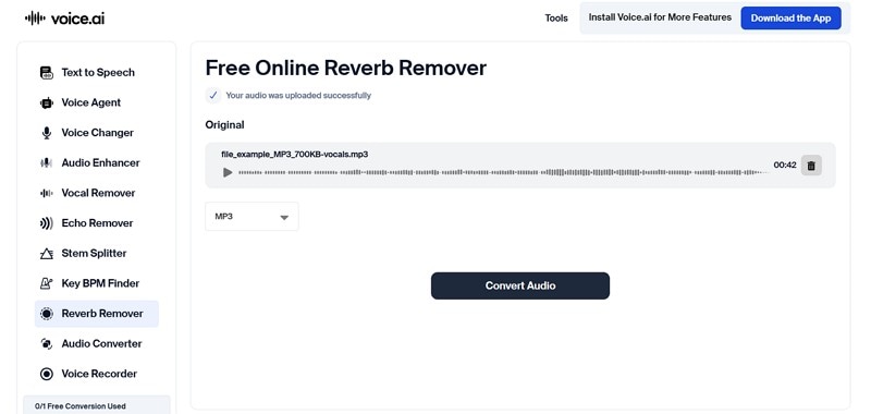 reverb remover online voice ai tool