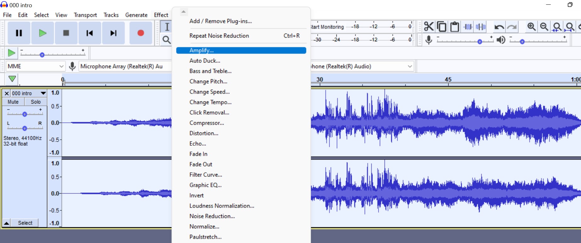 audacity echo remover tool