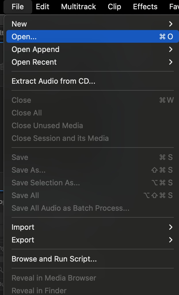 open audio file adobe audition