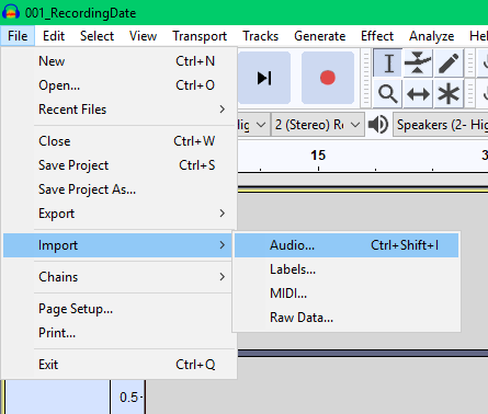 import file to audacity tool
