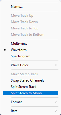split stereo to mono audacity tool