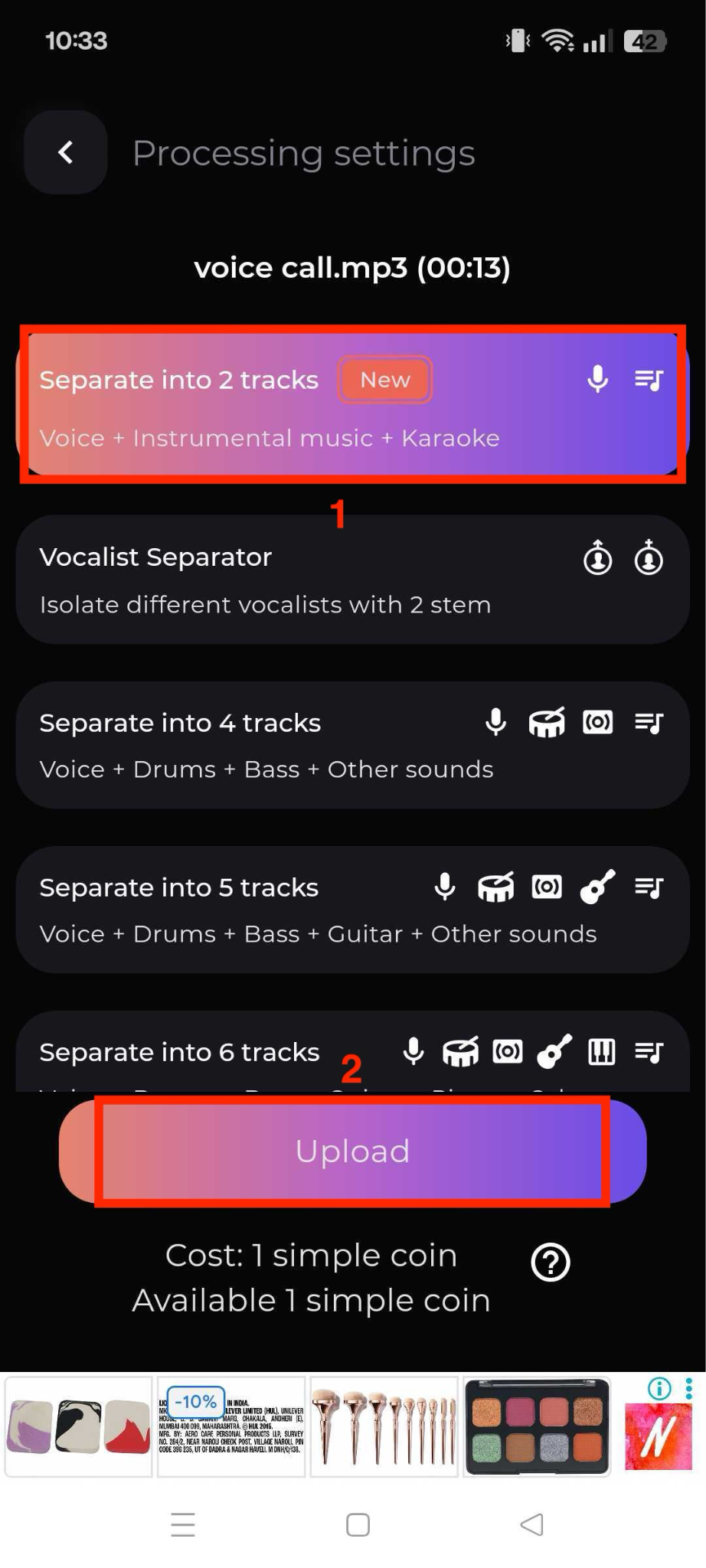 unmix separate into two