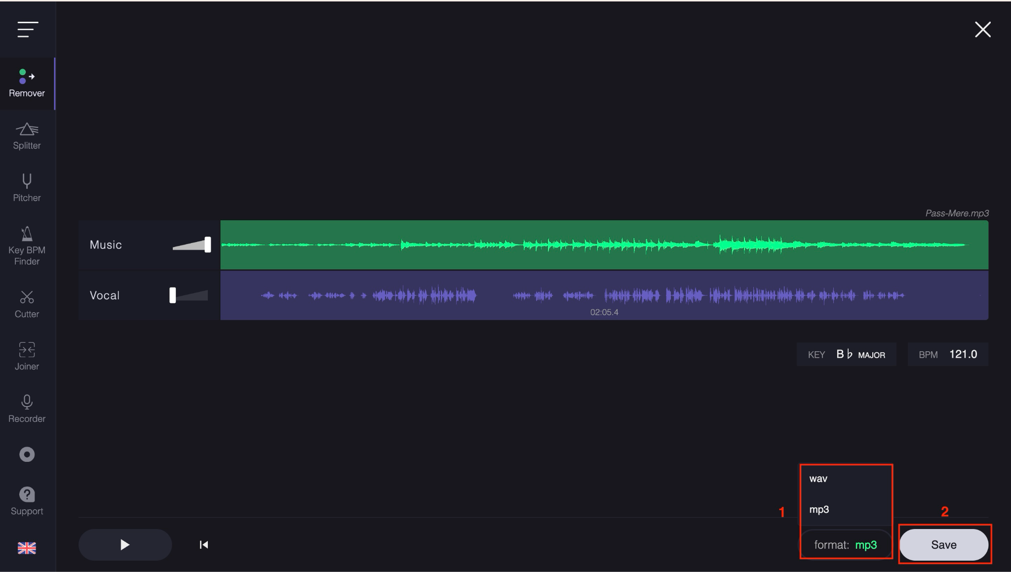 vocal remover.org save file