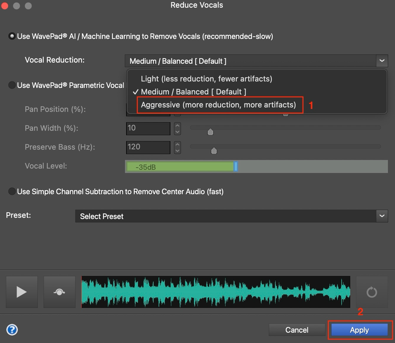 wavepad audio editor apply