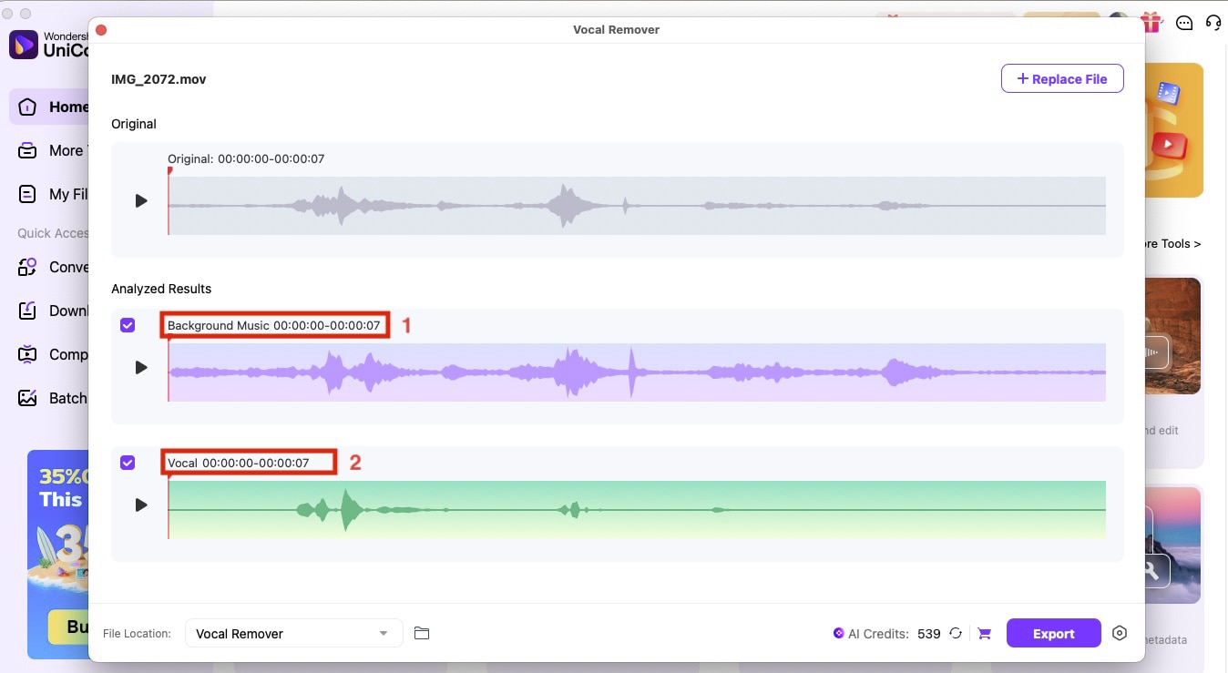 wondershare uniconverter remove background music
