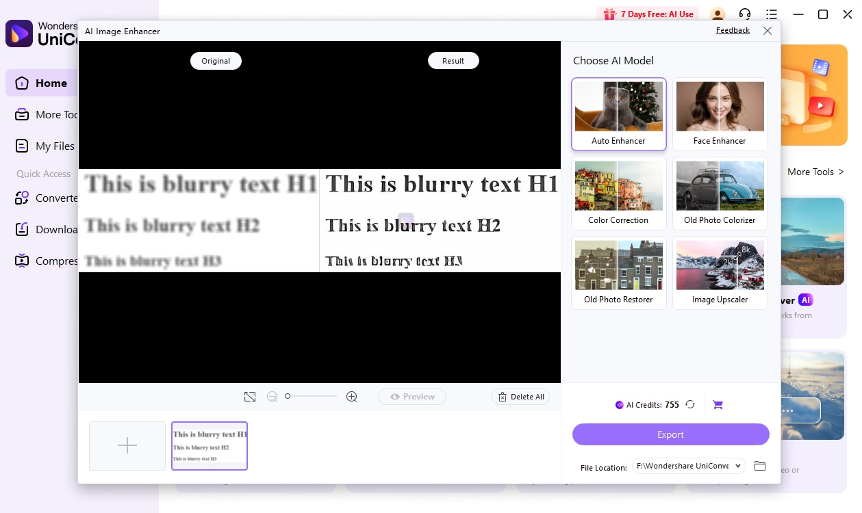 unblur image text in uniconverter