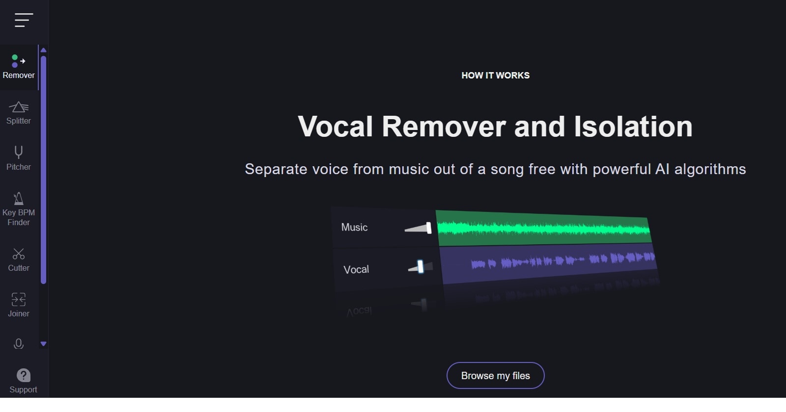 strip lyrics from song vocal remover org