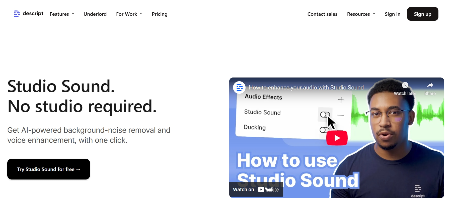 descript studio sound homepage