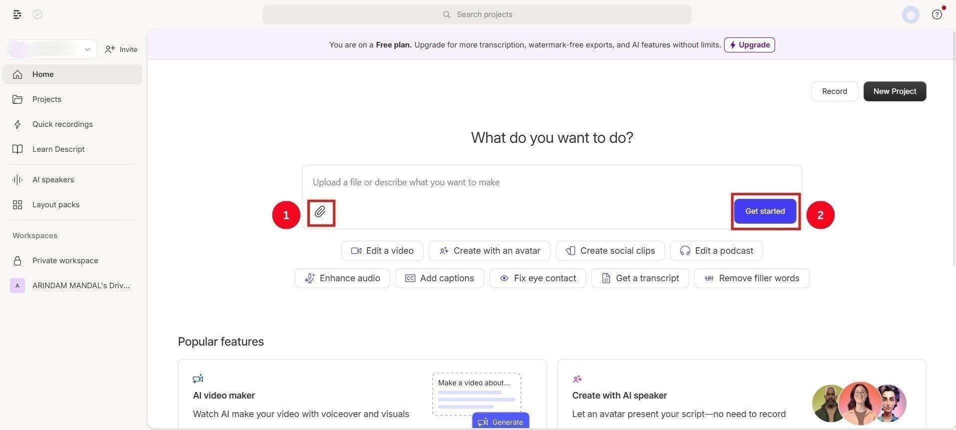 descript studio sound upload audio file