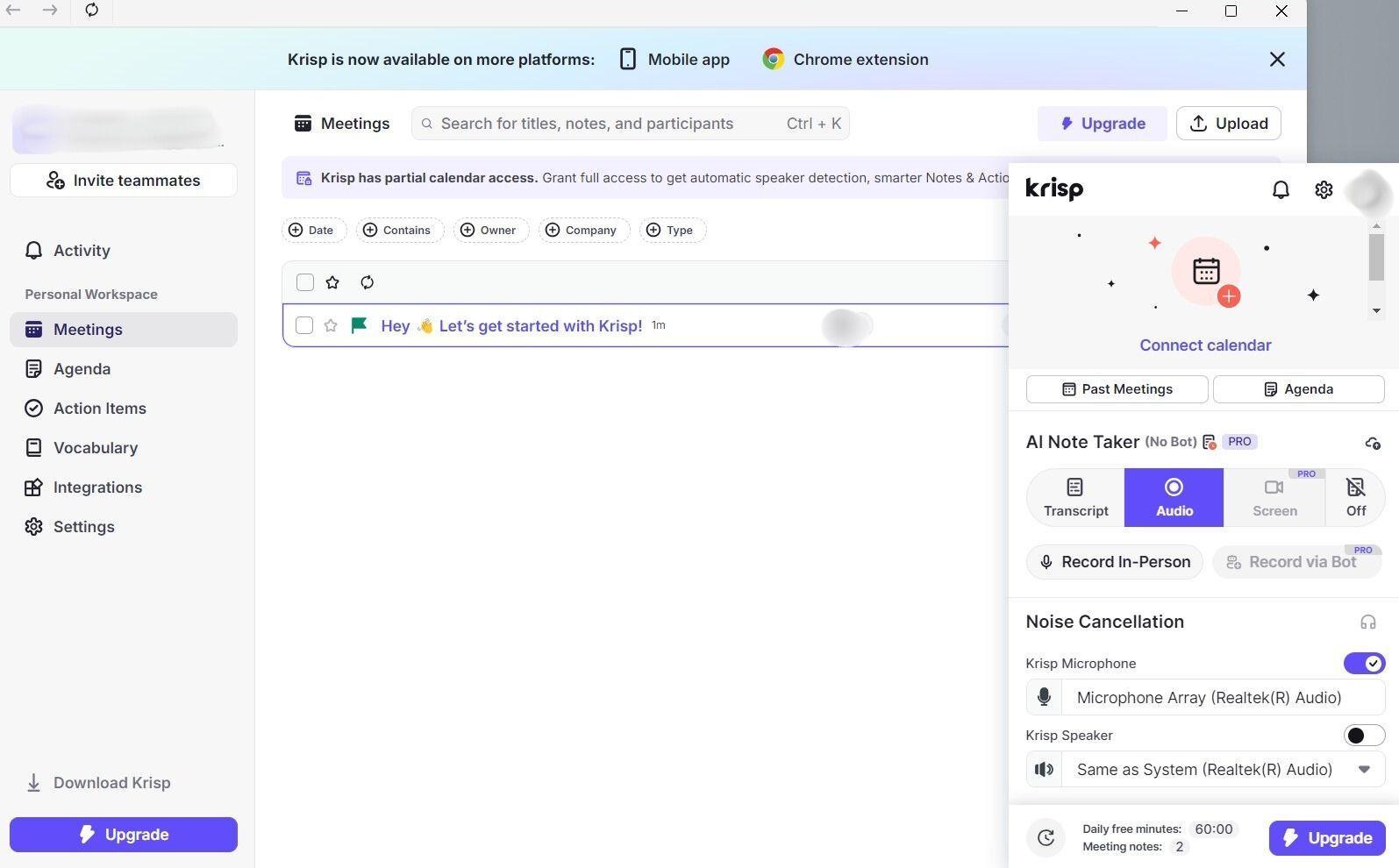 krisp app widget installation