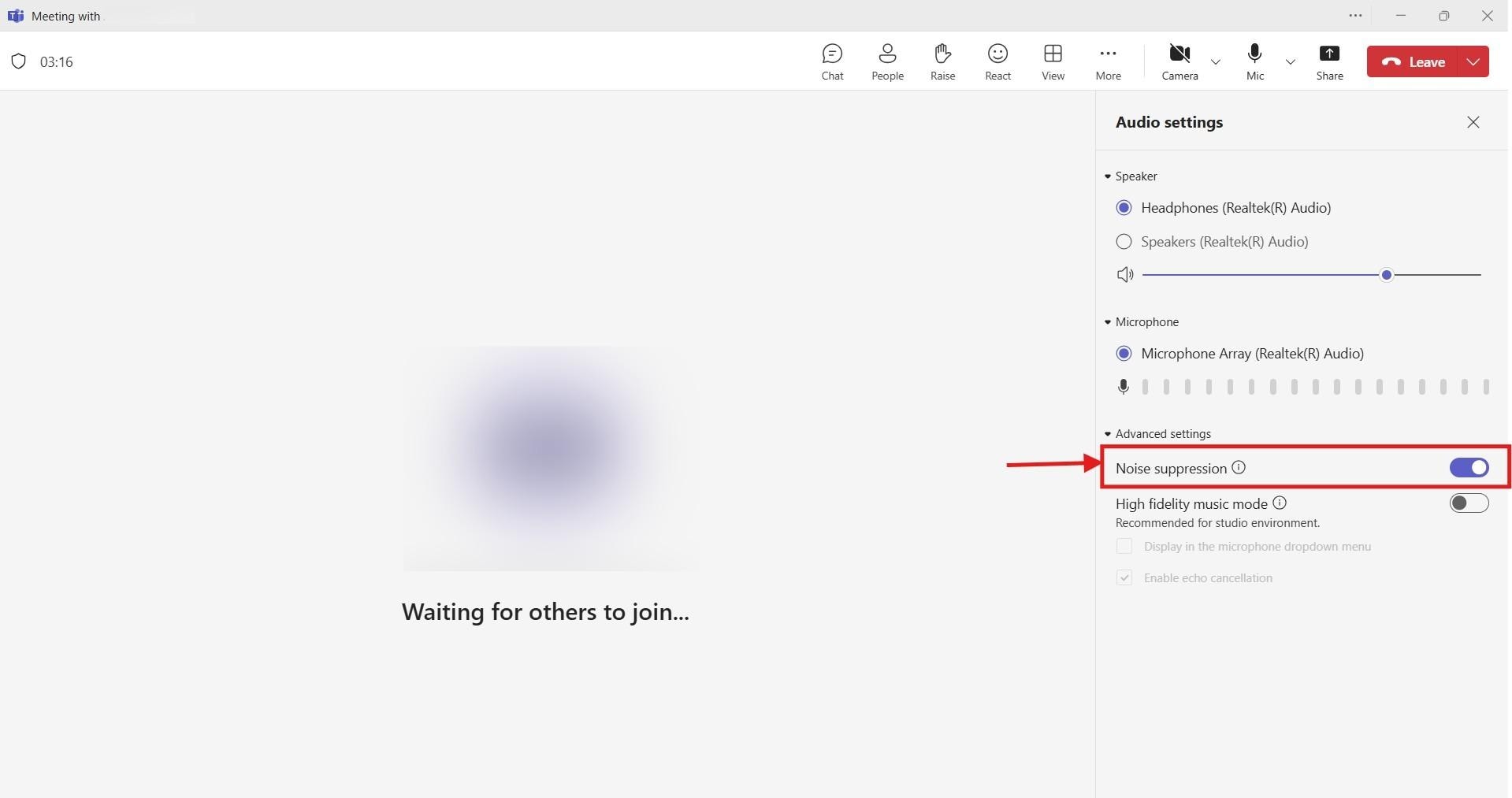 microsoft teams live noise suppression