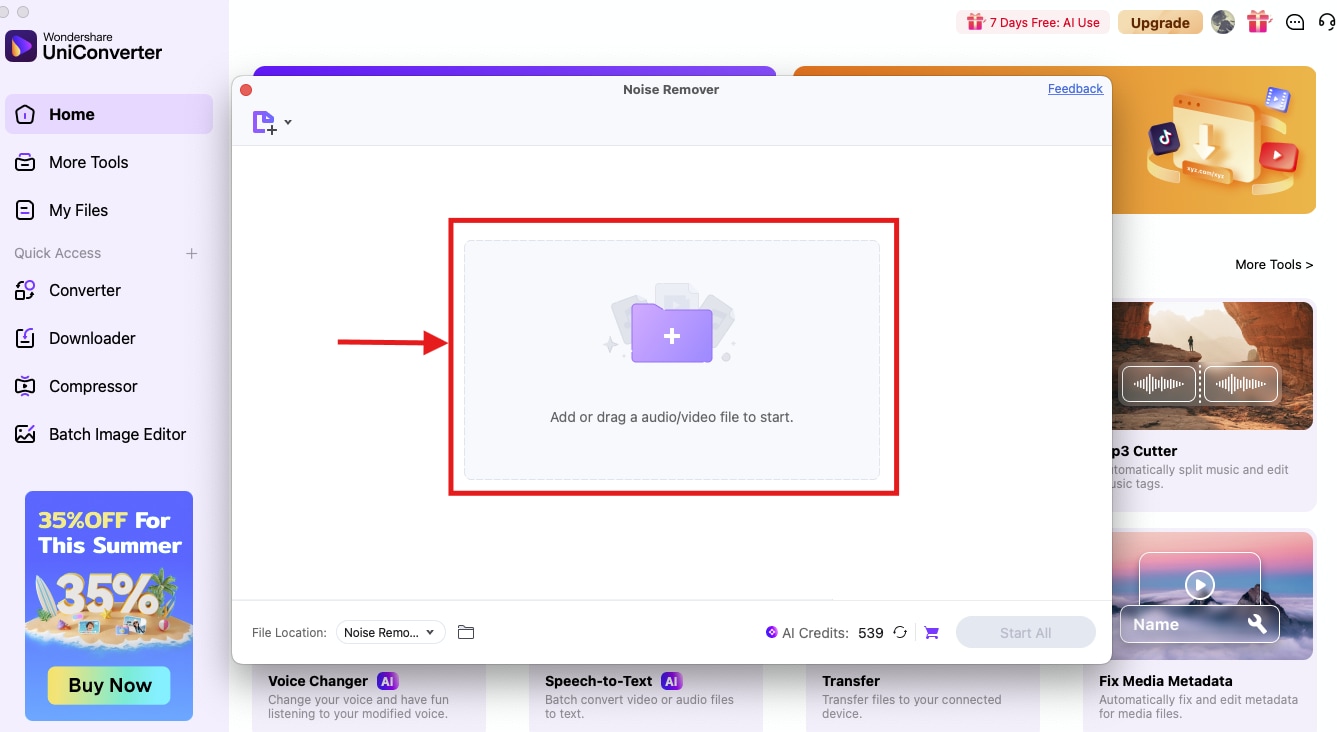 uniconverter audio file upload