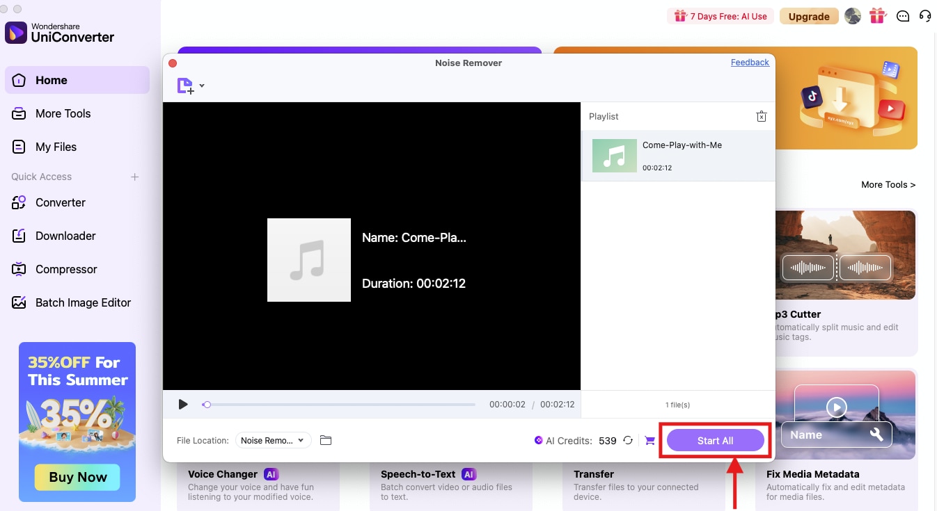 uniconverter remove noises