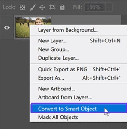 create layer convert smart object
