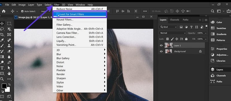 denoise photoshop convert smart filters