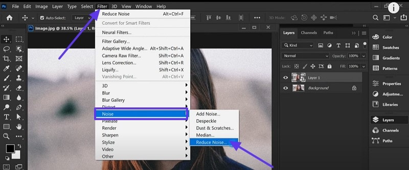 noise filter in photoshop reduce noise