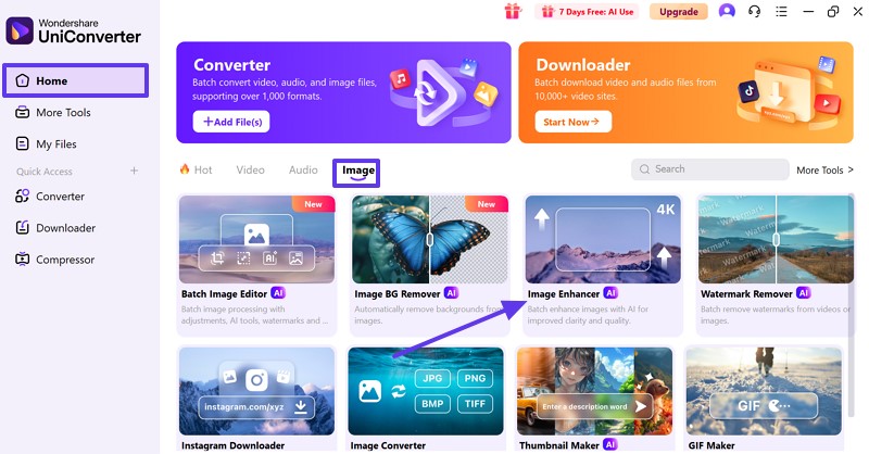 choose uniconverter image enhancer