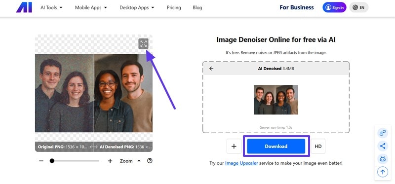 save denoise image nero ai