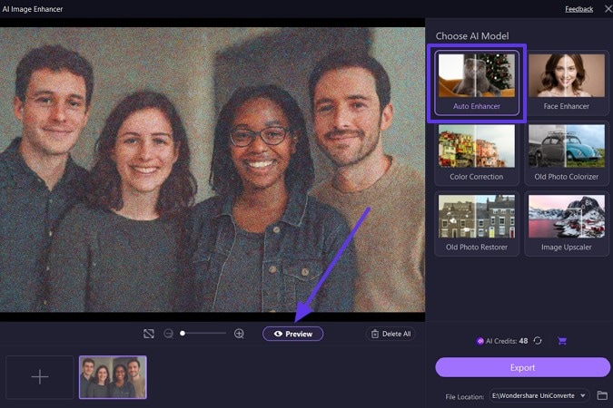 remove grain photo auto enhancer feature