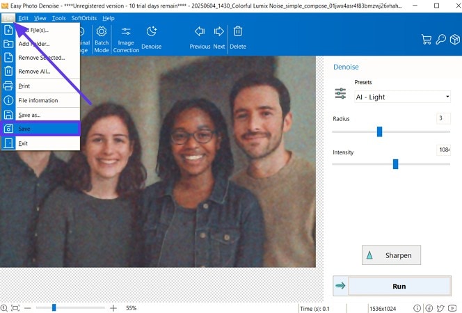 photo noise reduction save image