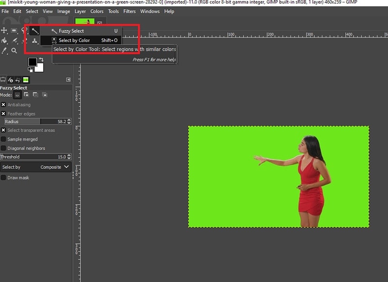 gimp remove green screen
