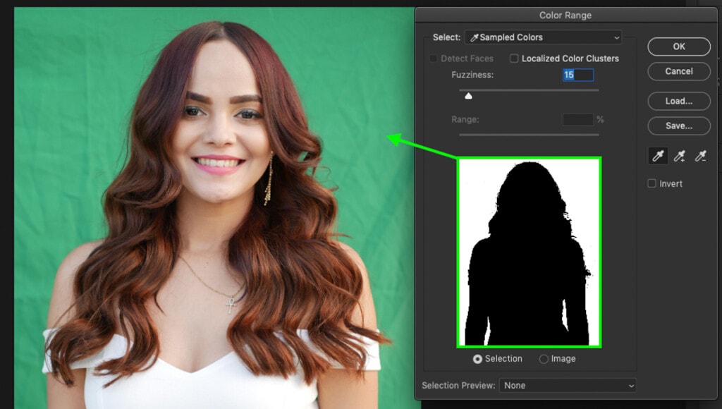 photoshop remove green screen color range
