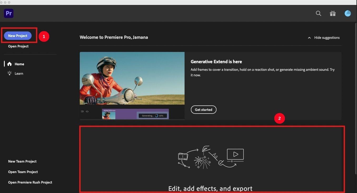 adobe premiere pro new project