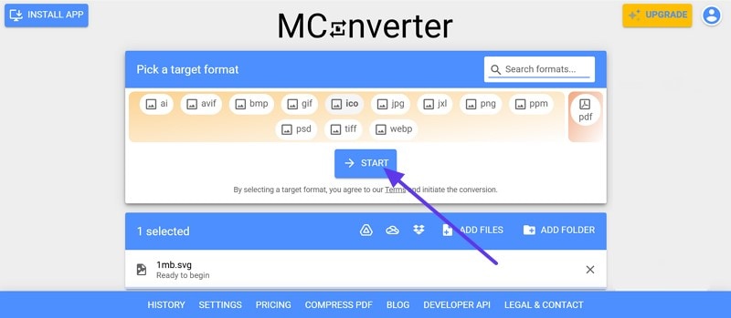 initiate svg to ico conversion