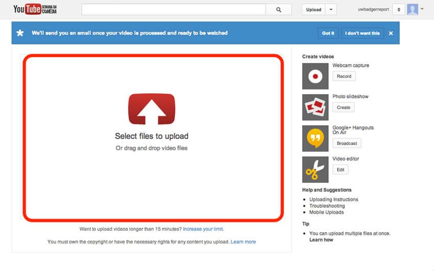 Upload MP4 to YouTube - Time Limit of YouTube
